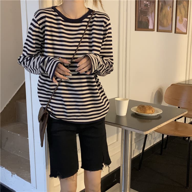 ボーダー服 大人女子のボーダー長袖ベースシャツ