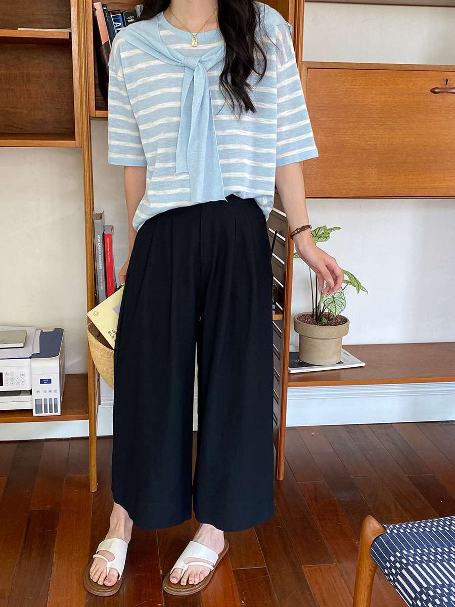 デザインリボン付きボーダーニット ボーダー服