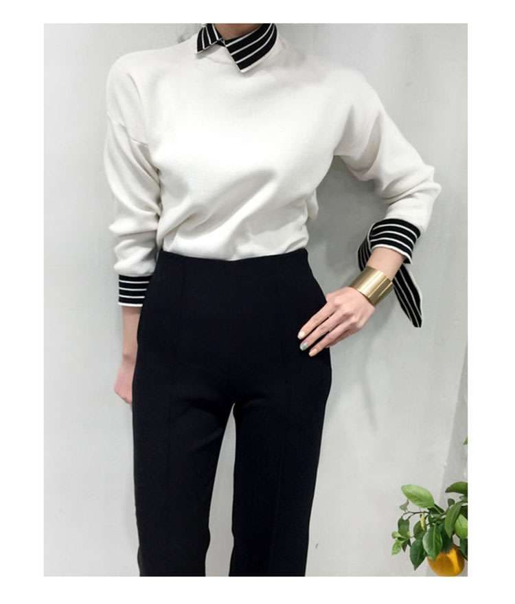 ストライプデザイン リボン袖シャツ ボーダー服