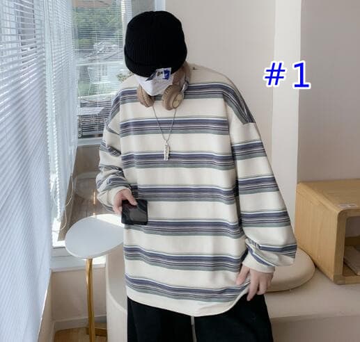 ボーダー服 Tシャツ 秋冬メンズ長袖ボーダーティーシャツゆったりオーバーサイズ