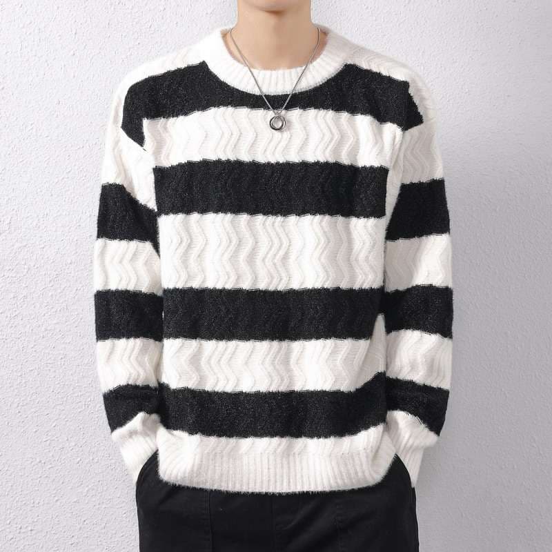 シェブロン柄ボーダーニットセーター ボーダー服