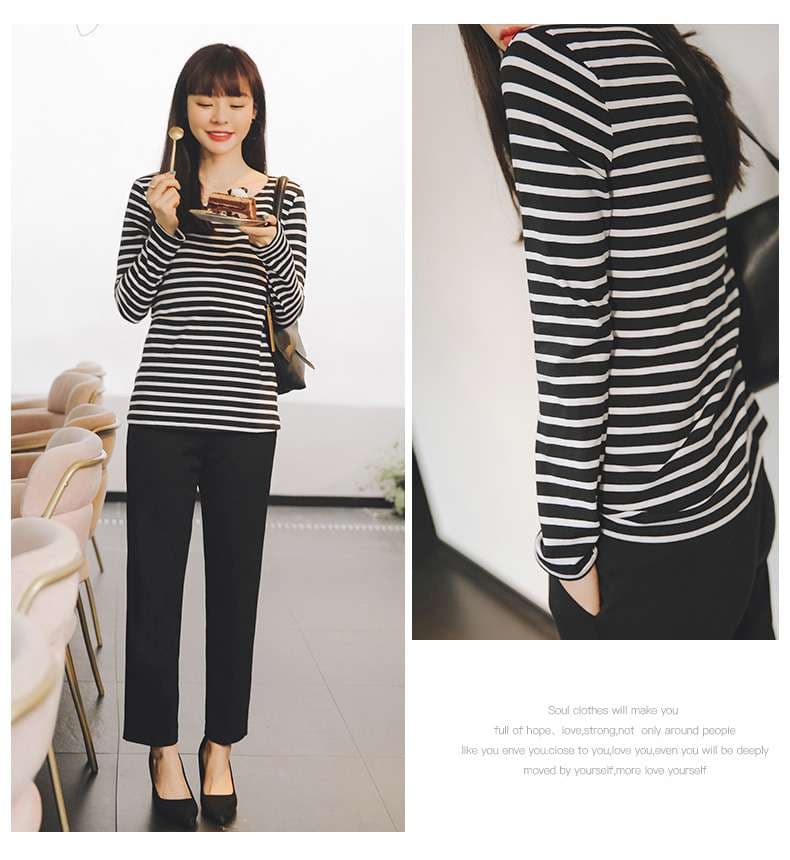 シンプル爽やか ゆるタイトボーダーTシャツ ボーダー服