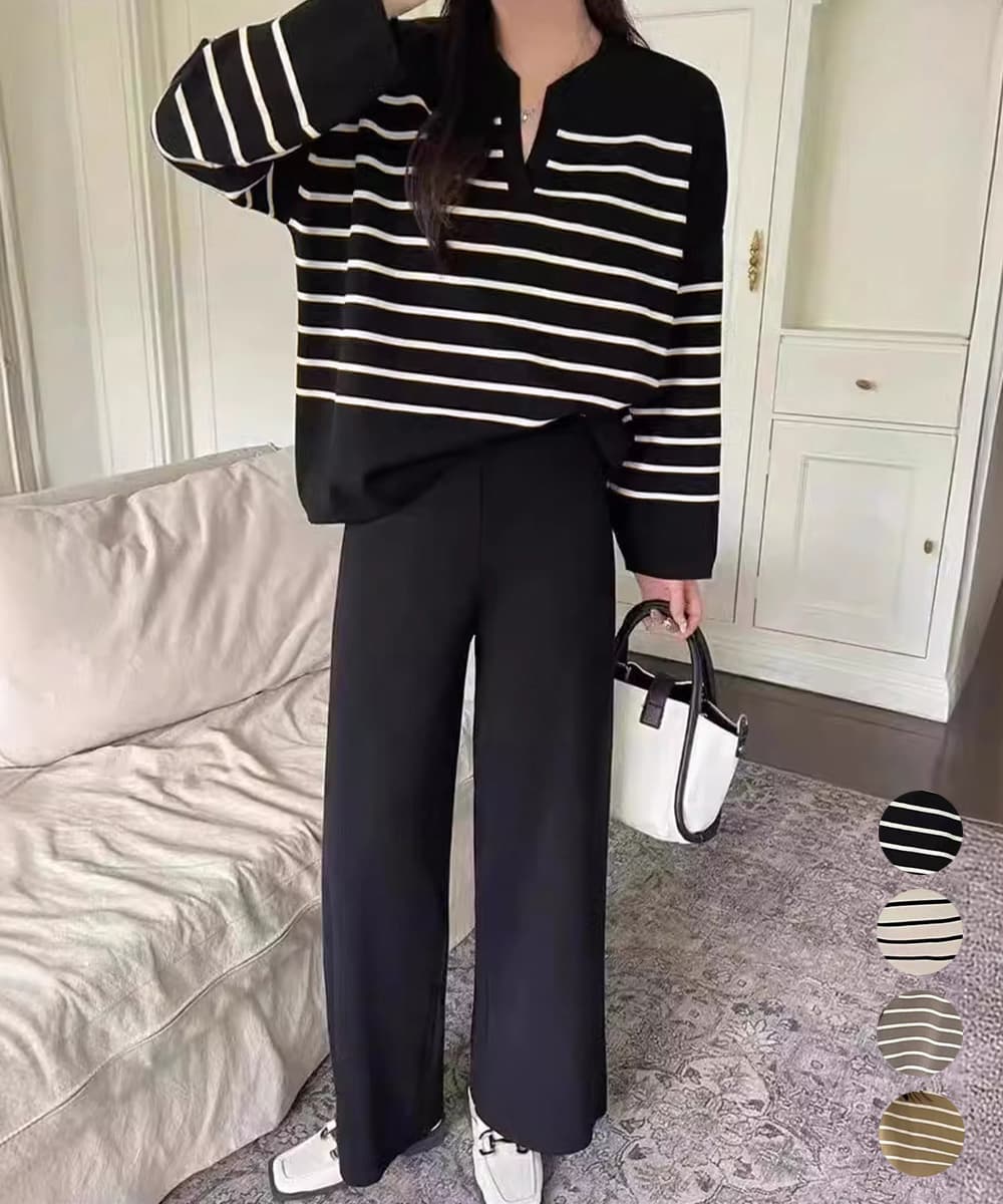 ボーダー服 ボーダーニットセットアップ上下セット
