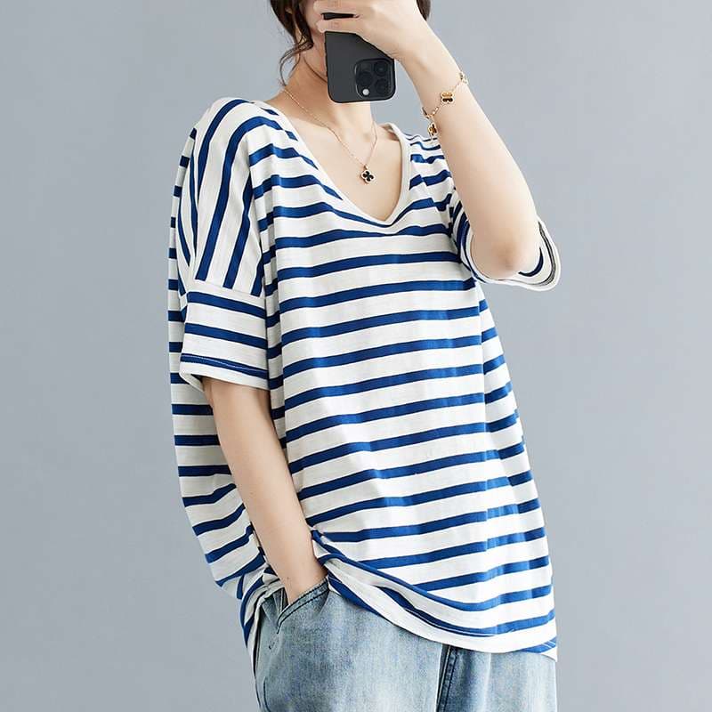 ゆったりVネックボーダーTシャツ ボーダー服