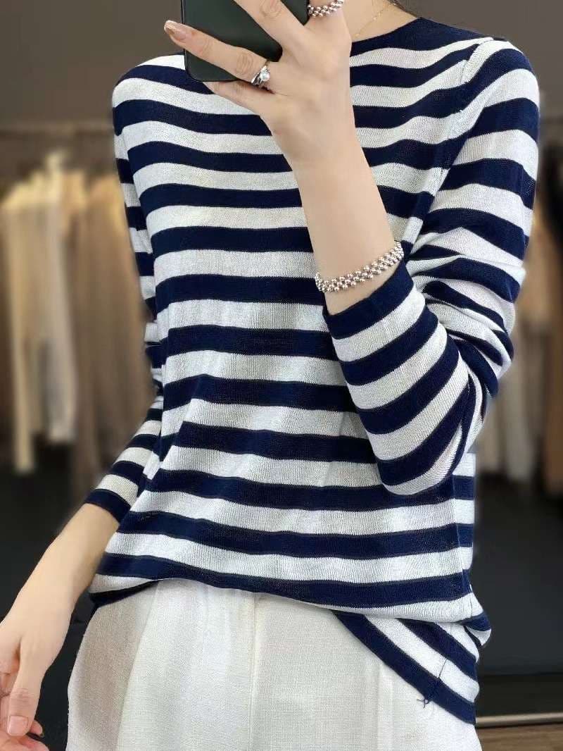 シンプルボーダーリブロングスリーブ ボーダー服