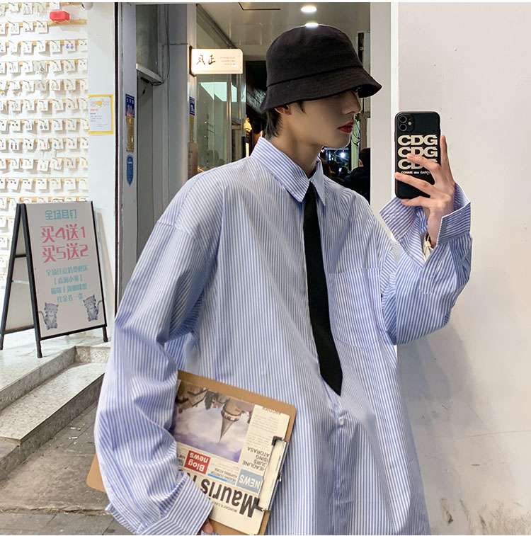 ゆったりストライプオーバーシャツ ボーダー服