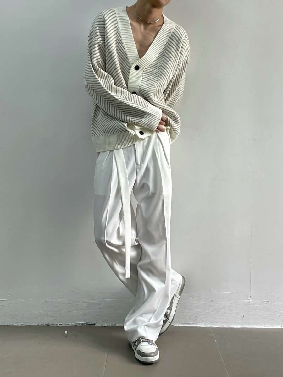 斜めライン柄シンプルカーディガン ボーダー服