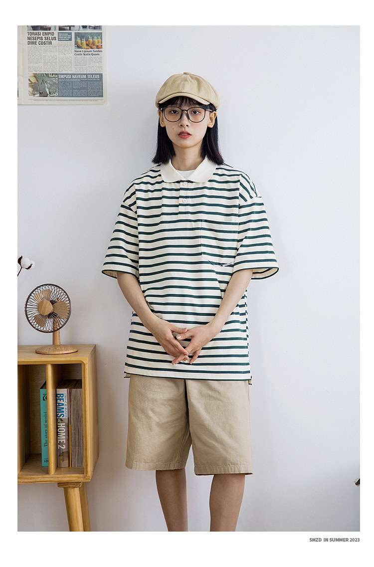 ゆったりシルエットボーダーポロシャツ ボーダー服