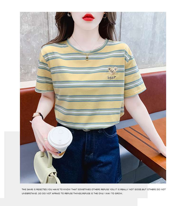 クマ刺繍入りボーダーゆるTシャツ ボーダー服