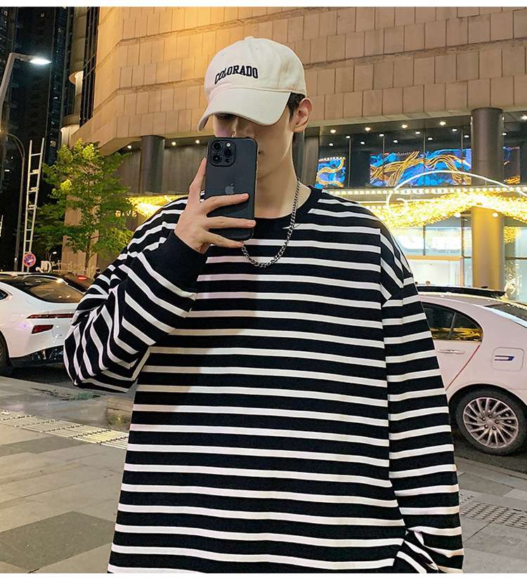 ゆったりオーバーサイズボーダーロングTシャツ ボーダー服