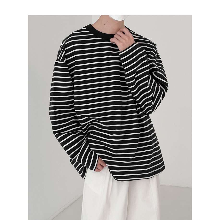オーバーサイズ ボーダー ロングスリーブ トップス ボーダー服