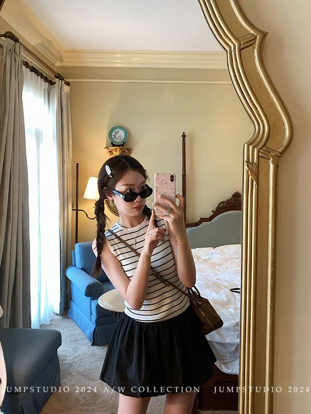 細ボーダーゆったりリブニット ボーダー服