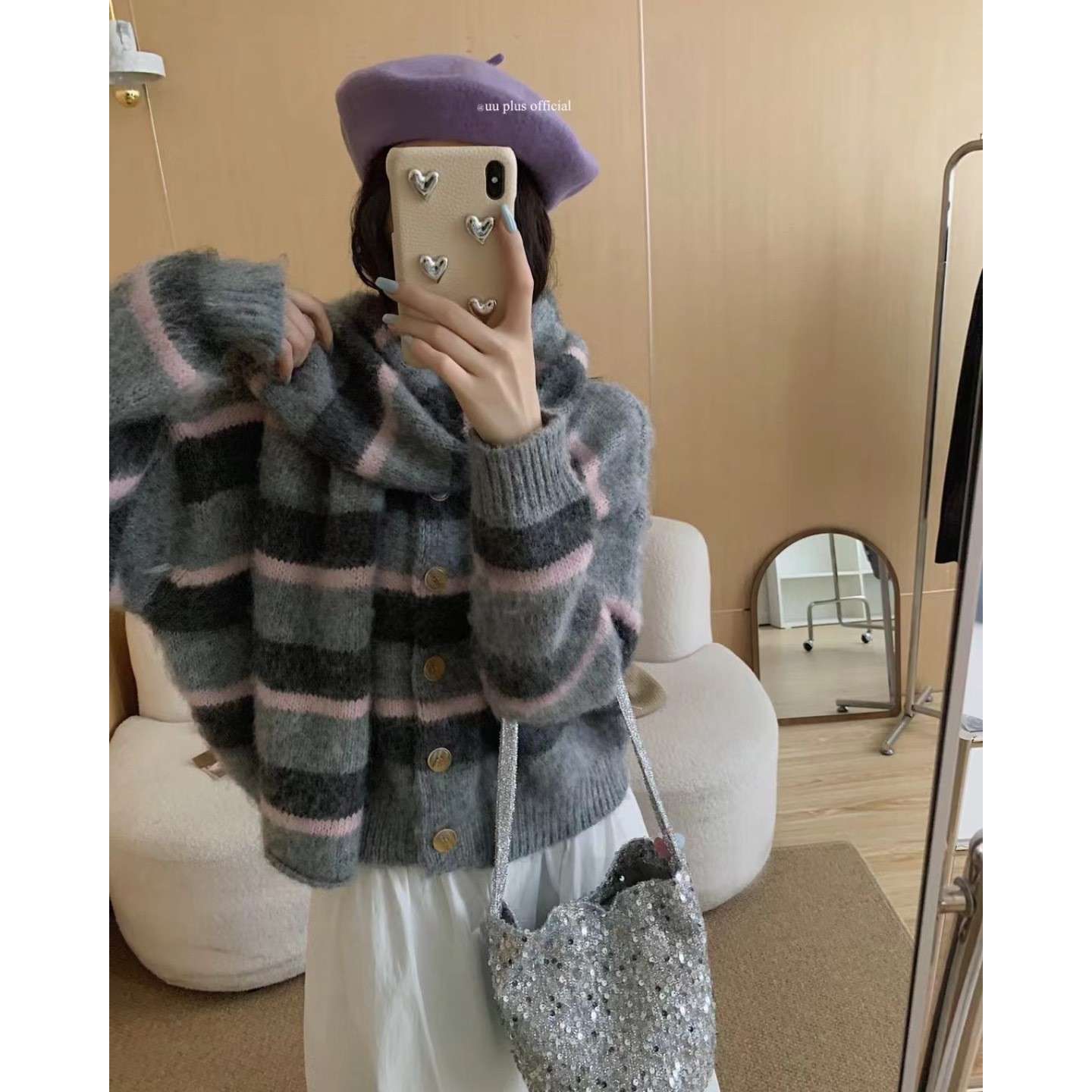 ゆったりボーダーニットカーディガン ボーダー服