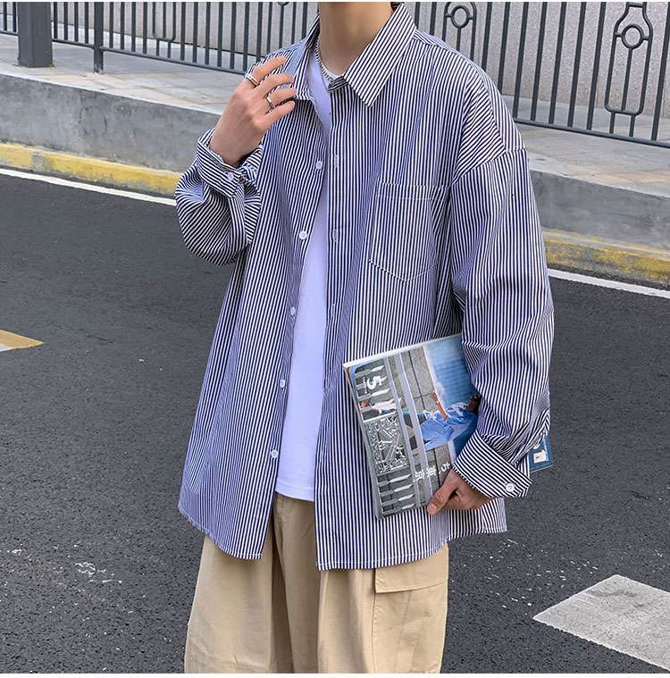 ゆったりストライプオーバーシャツ ボーダー服