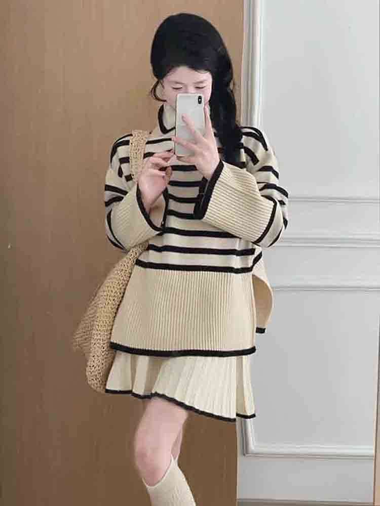 ストライプ柄オーバーサイズニットワンピース ボーダー服