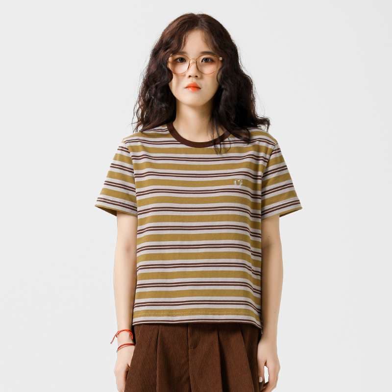 レトロ調ボーダーゆったりトップス ボーダー服