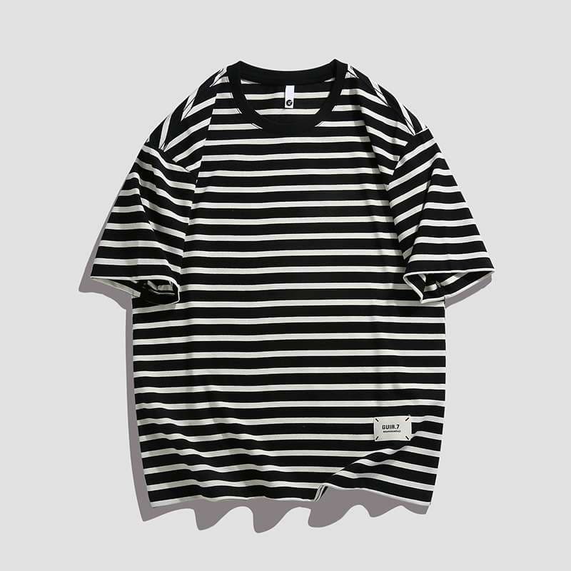 シンプルボーダー半袖カジュアルTシャツ ボーダー服