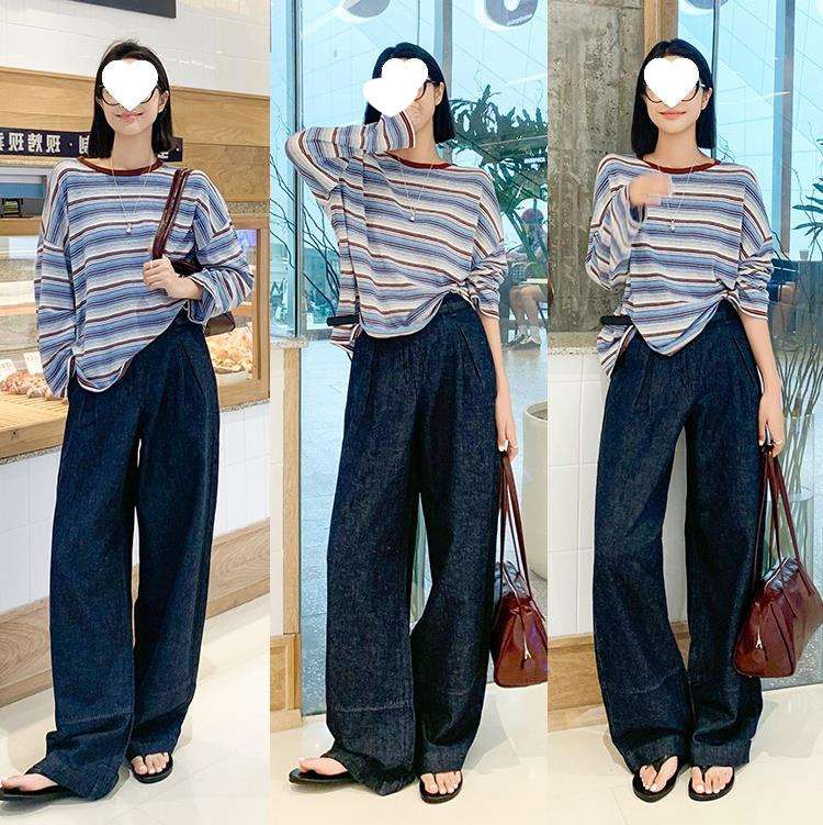 ゆったりシルエット ボーダーロンT ボーダー服