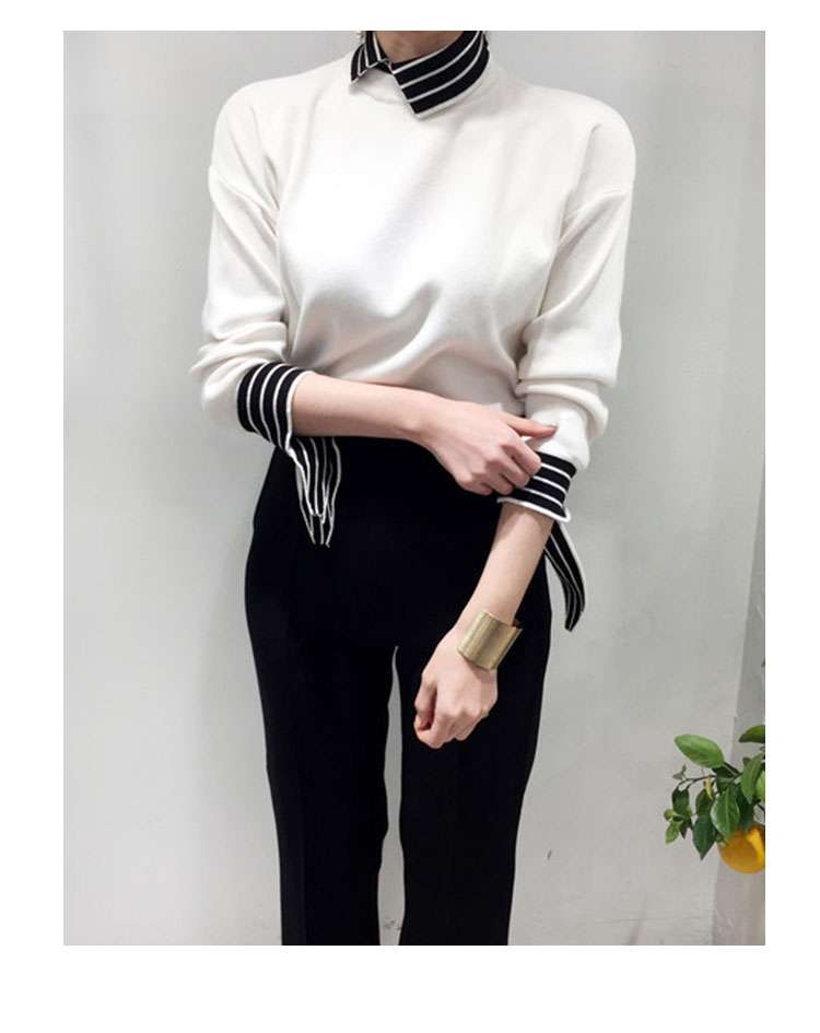 ストライプデザイン リボン袖シャツ ボーダー服