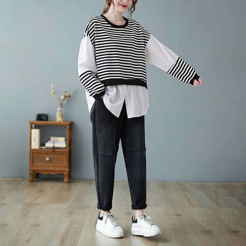 ゆったりボーダーレイヤードシャツ ボーダー服