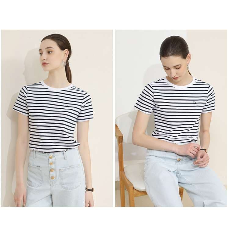 クラシックボーダーデザイン半袖Tシャツ ボーダー服