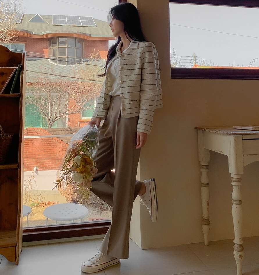 上品ボーダーカーディガン ボーダー服
