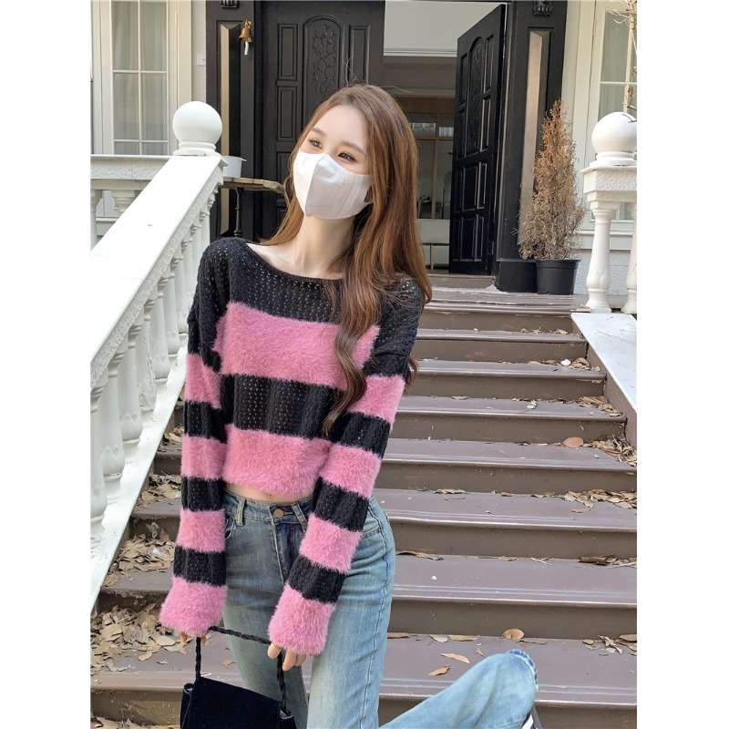 ふわもこボーダーニットプルオーバー ボーダー服
