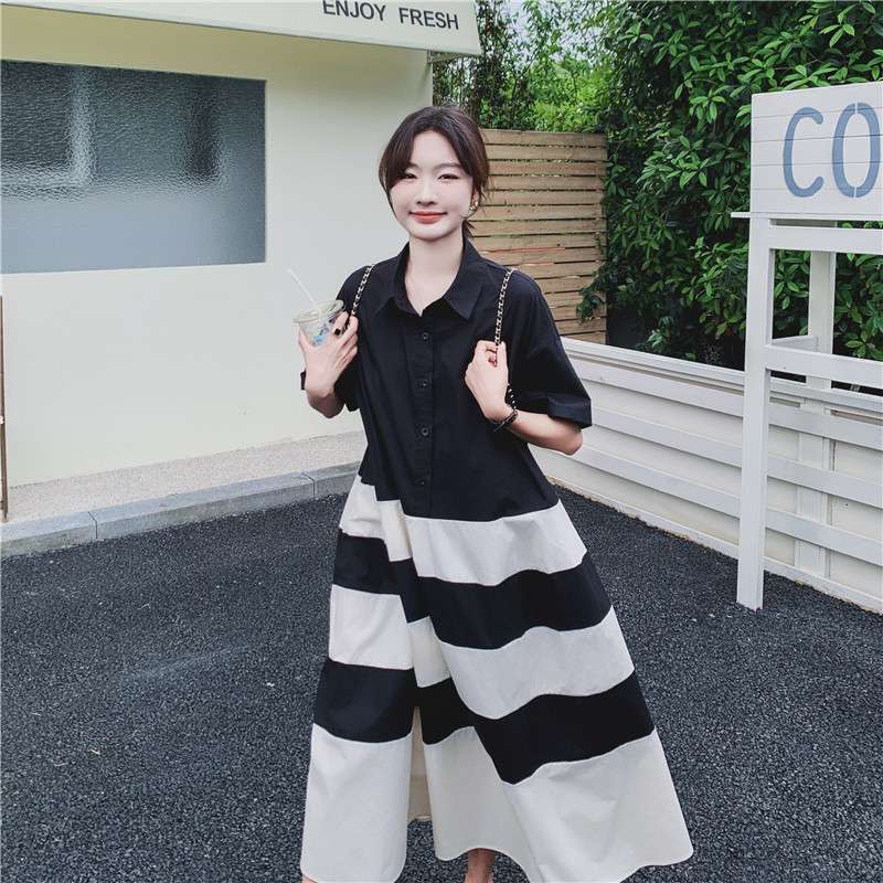 ふんわり袖のゆったりボーダーワンピース ボーダー服