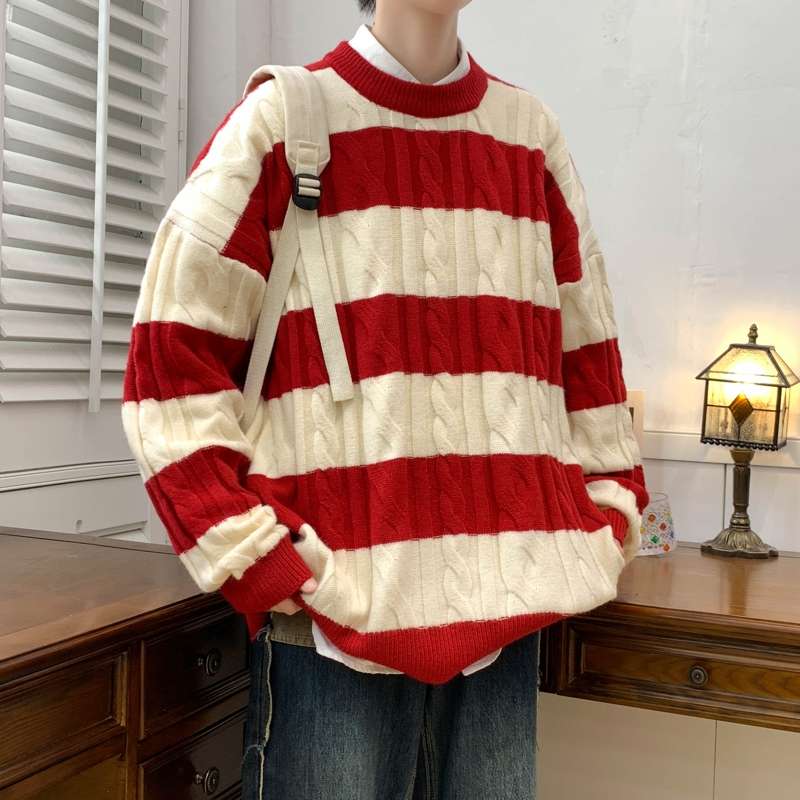 ゆったりニットボーダーセーター ボーダー服