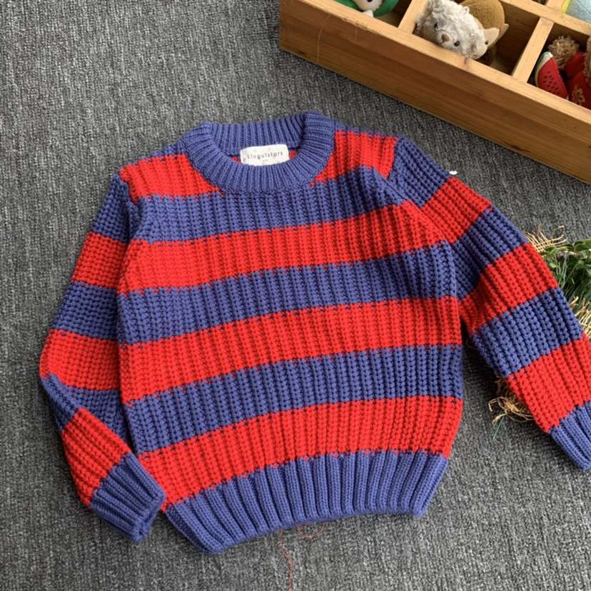 ボーダー柄クルーネックニットセーター ボーダー服