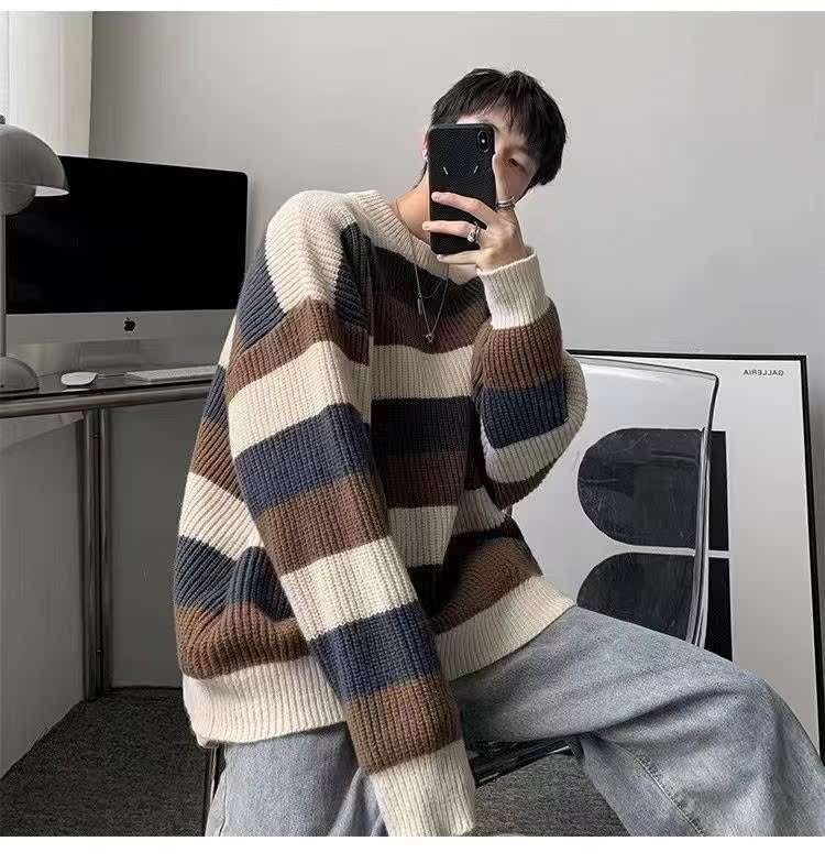マルチボーダー柄オーバーサイズニット ボーダー服