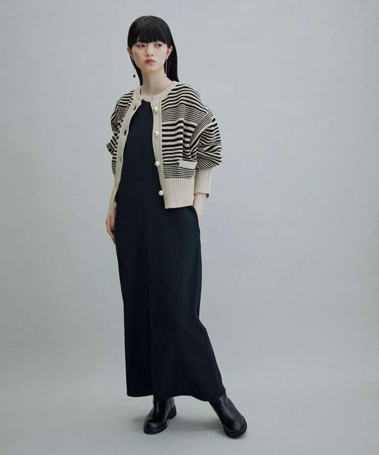 ストライプ柄ボリューム袖カーディガン ボーダー服