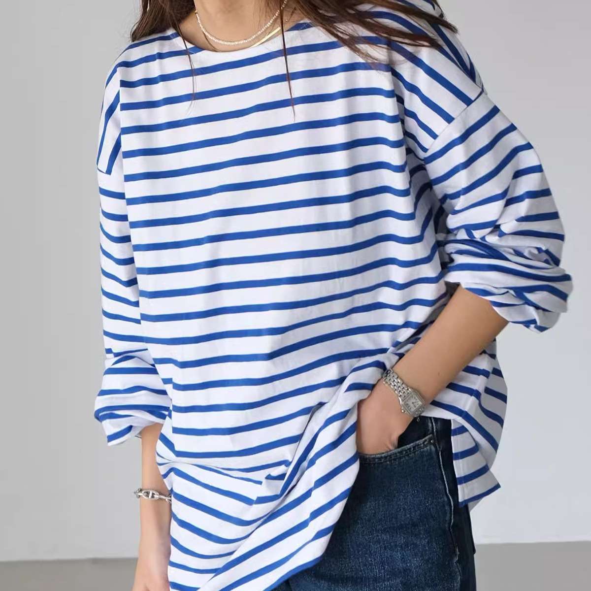 ゆったりシルエットのボーダーカットソー ボーダー服