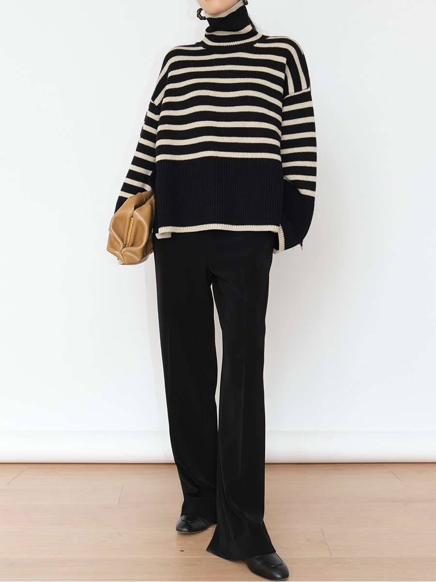 シンプルボーダータートルニット ボーダー服