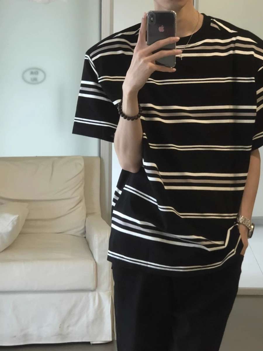 モダンボーダーゆったりTシャツ ボーダー服
