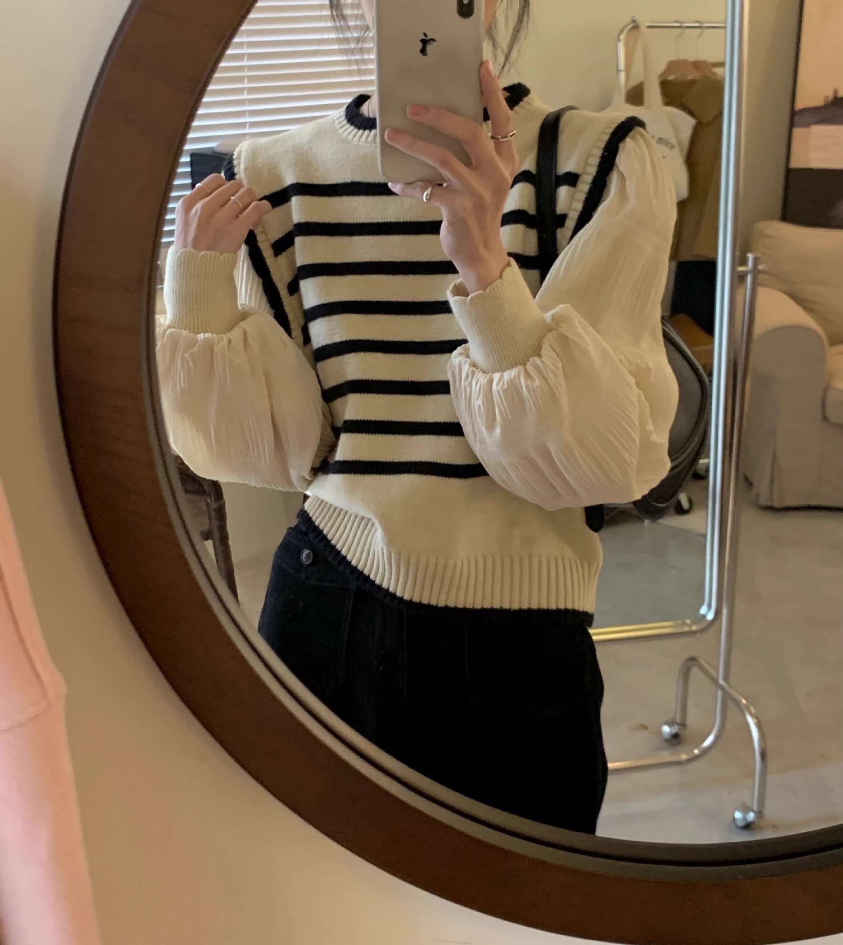 パフスリーブボーダーニット ボーダー服