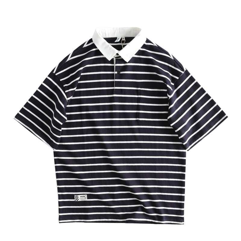 マルチボーダー柄コットンポロシャツ ボーダー服