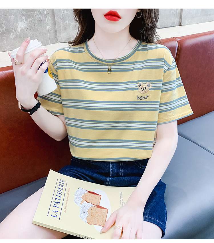 クマ刺繍入りボーダーゆるTシャツ ボーダー服