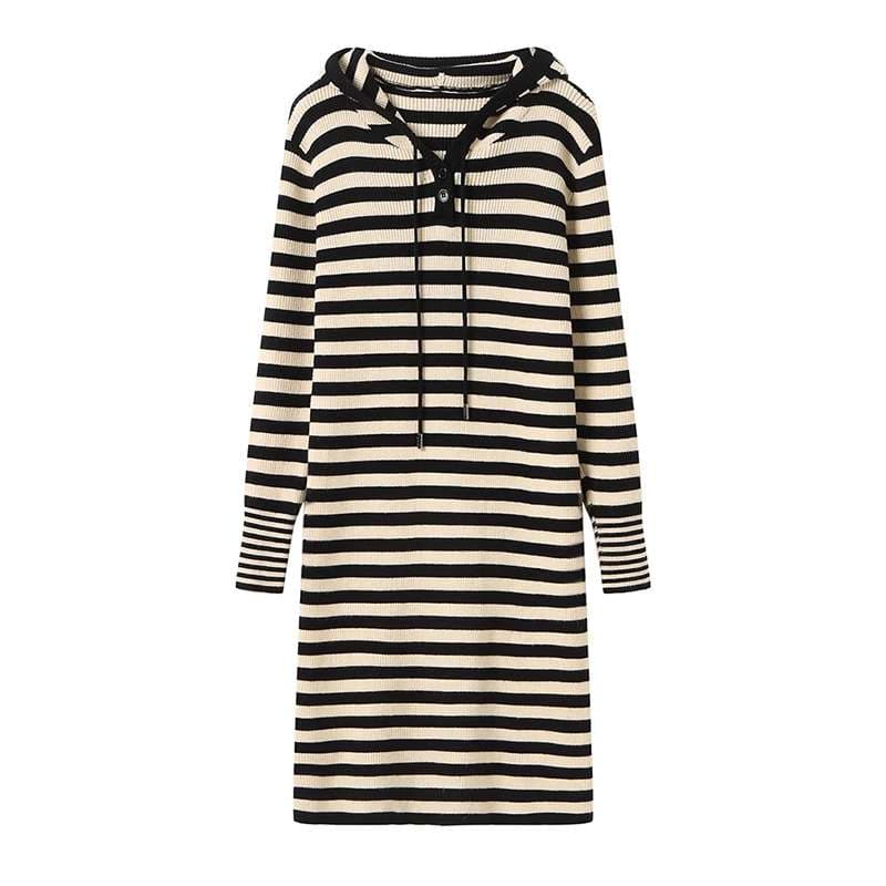 ボーダーニットワンピース フード付き ボーダー服
