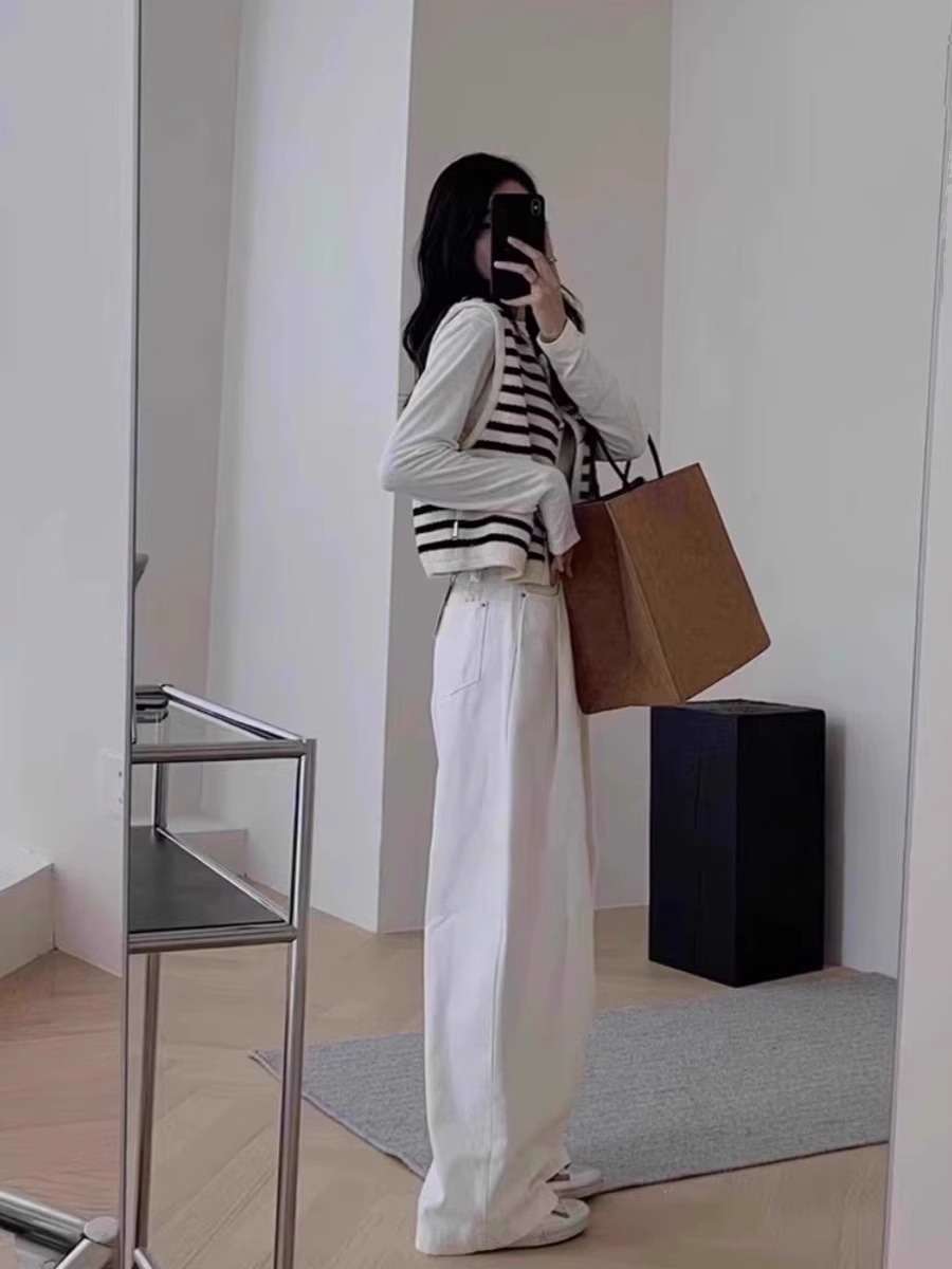 モダンストライプ柄ニットカーディガン ボーダー服