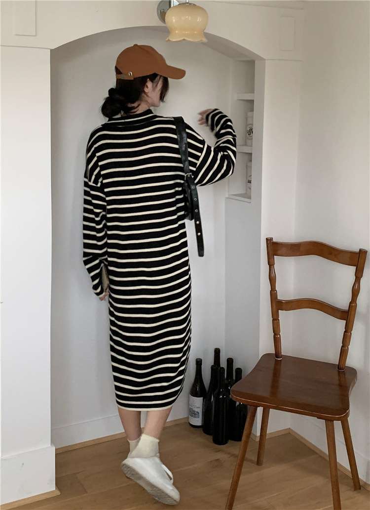 オーバーサイズVネックボーダーワンピース ボーダー服