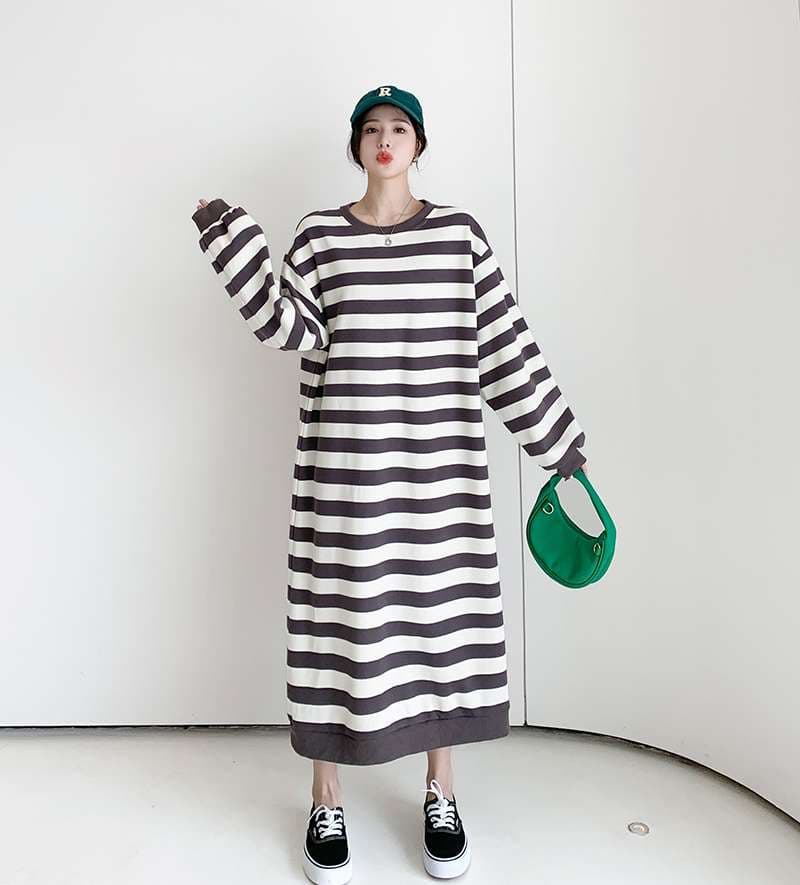 ゆったりボーダーマキシワンピース ボーダー服