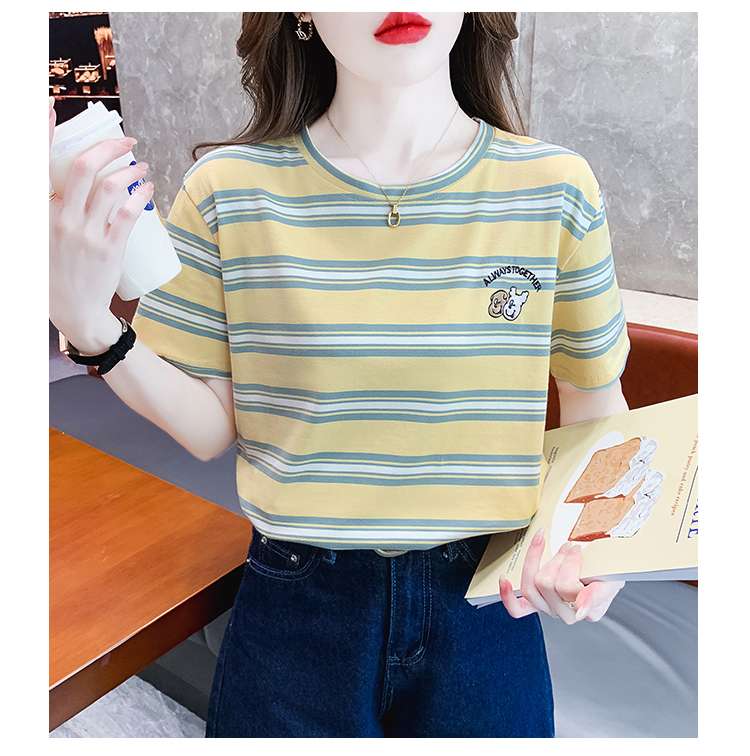 クマ刺繍入りボーダーゆるTシャツ ボーダー服
