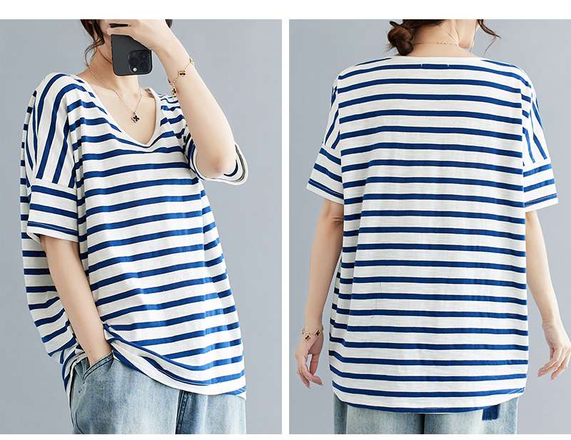 ゆったりVネックボーダーTシャツ ボーダー服