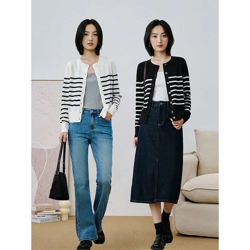 シンプルボーダー柄カーディガン ボーダー服
