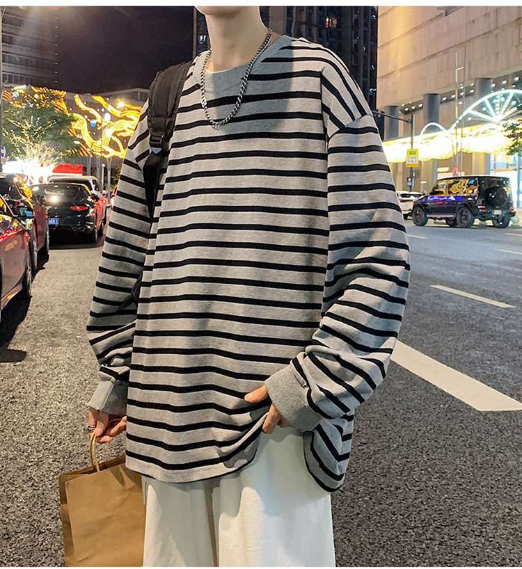 ゆったりオーバーサイズボーダーロングTシャツ ボーダー服