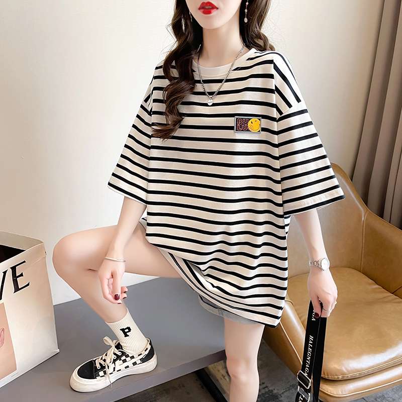 ゆったりカジュアル ボーダー半袖Tシャツ ボーダー服