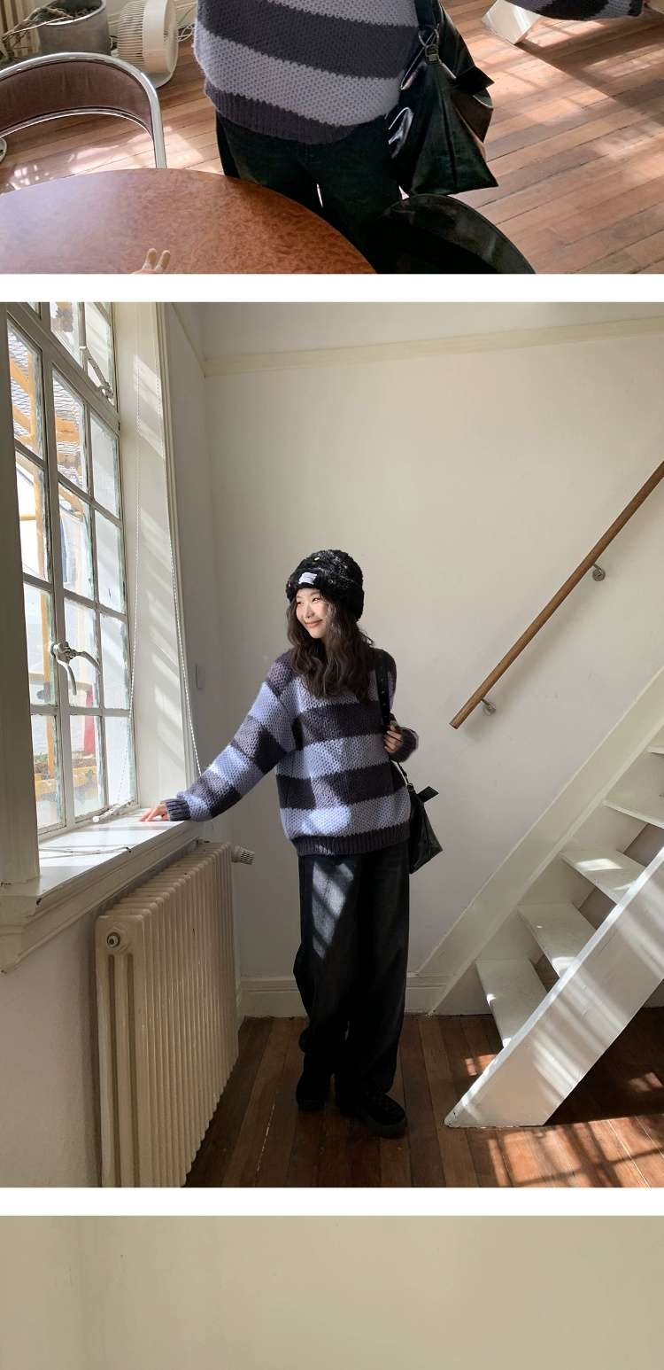 ボーダーニットの休日コーデ ボーダー服