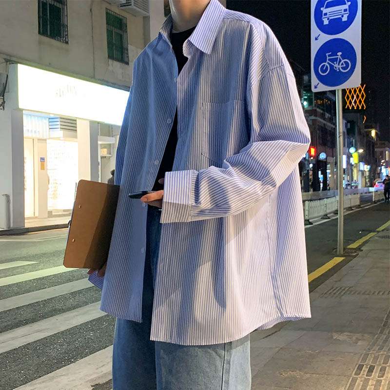 ゆったりストライプオーバーシャツ ボーダー服
