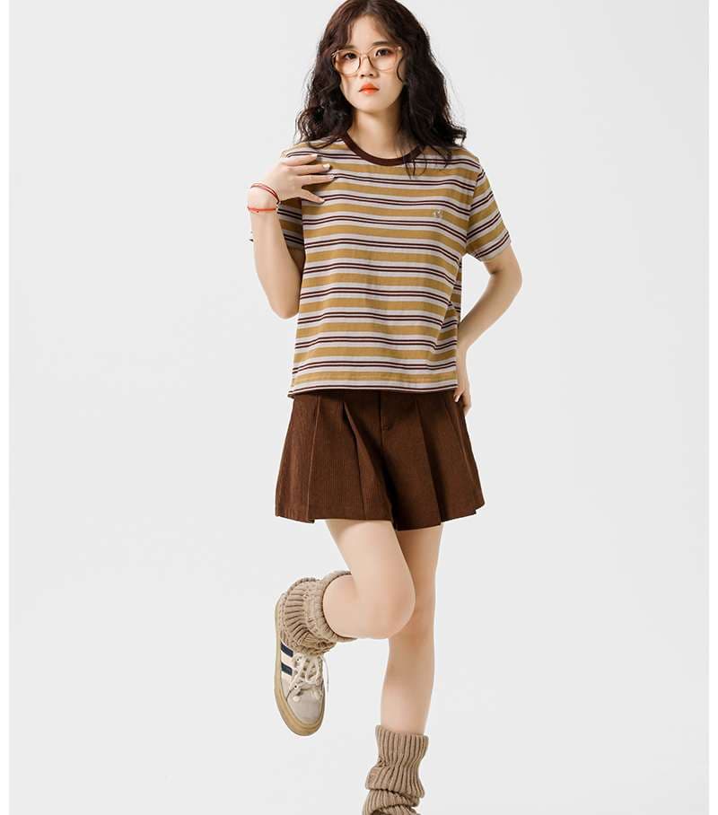 レトロ調ボーダーゆったりトップス ボーダー服